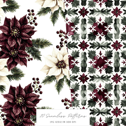 Joyful Time - Seamless Patterns, Winter Rustic, Snowflakes | 10 JPEG