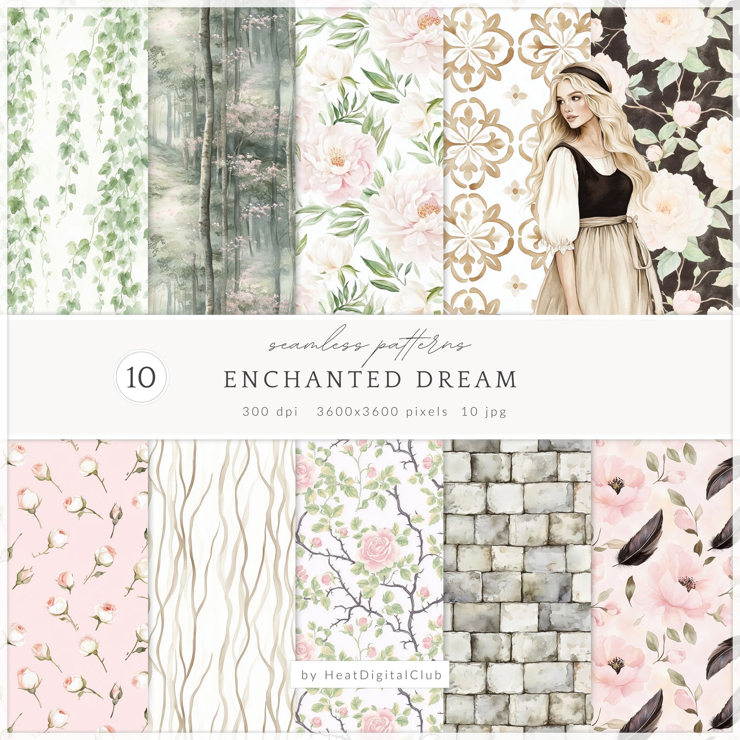 Enchanted Dream - Rose Patterns, Castle Texture | 10 JPEG