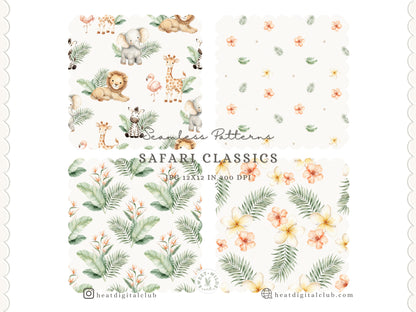 Safari Classics - Seamless Patterns, Animals, Jungle Nursery Digital Paper, Tropical Leaves | 16 JPEG