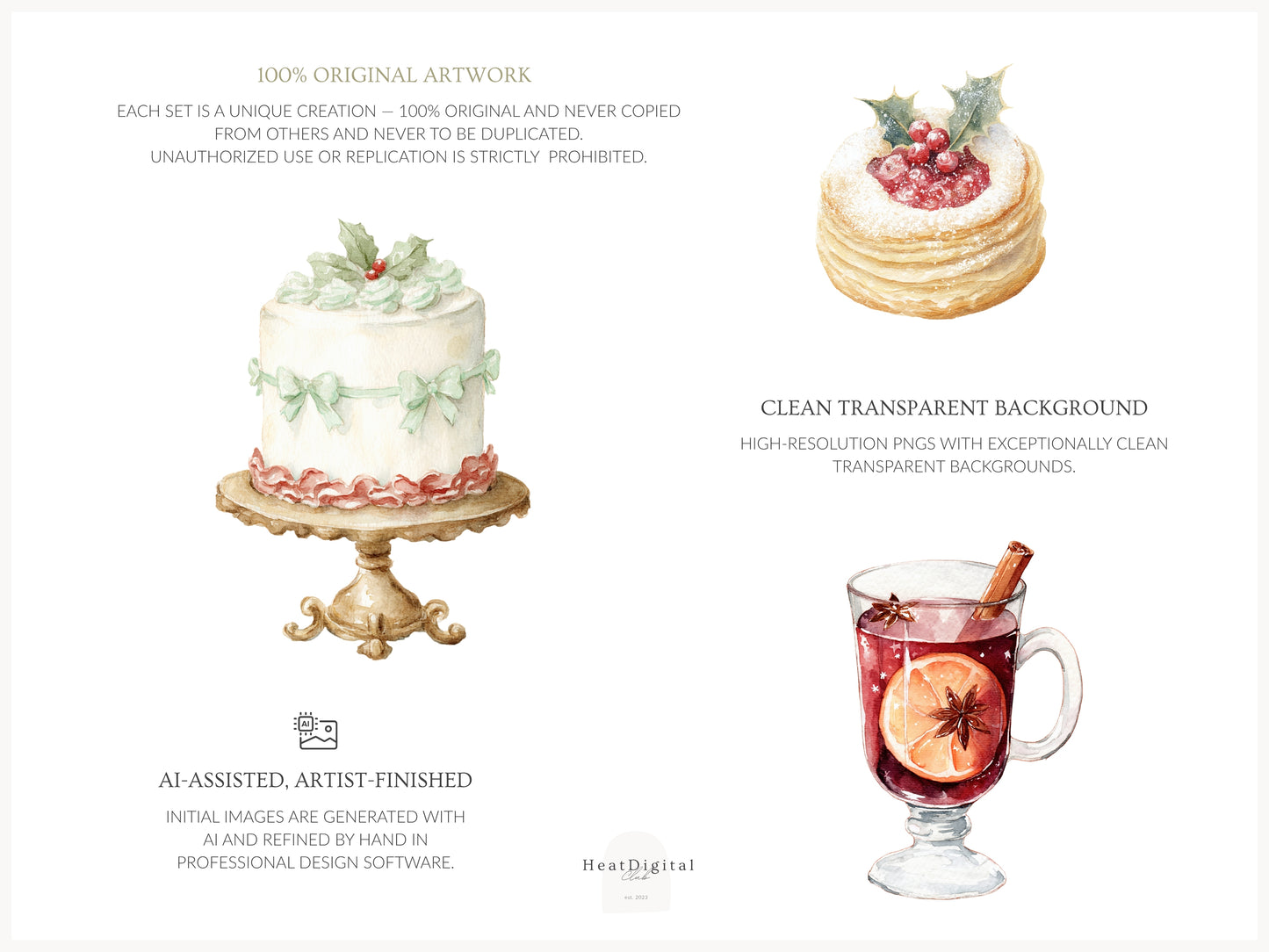 Holiday Treats - Christmas Bakery Clipart, Festive Desserts, Cozy Sweets, Cake,Cookies | 80PNG/10JPEG