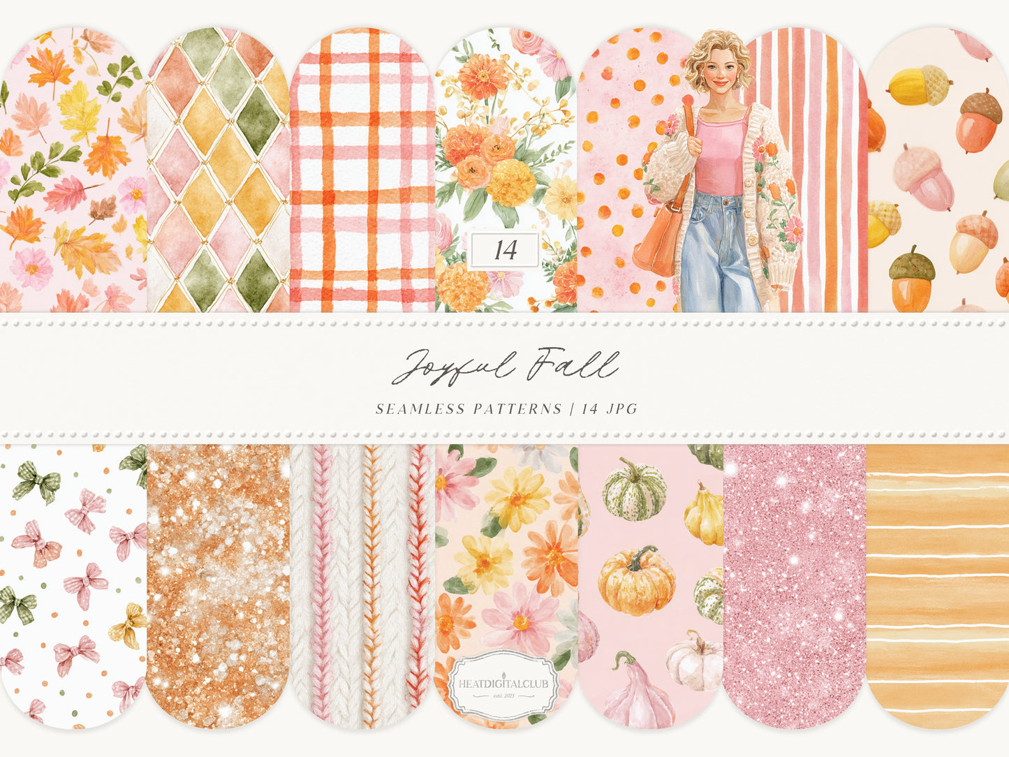 Joyful Fall - Seamless Patterns, Bright Autumn Digital Paper, Autumn Floral | 14 JPEG