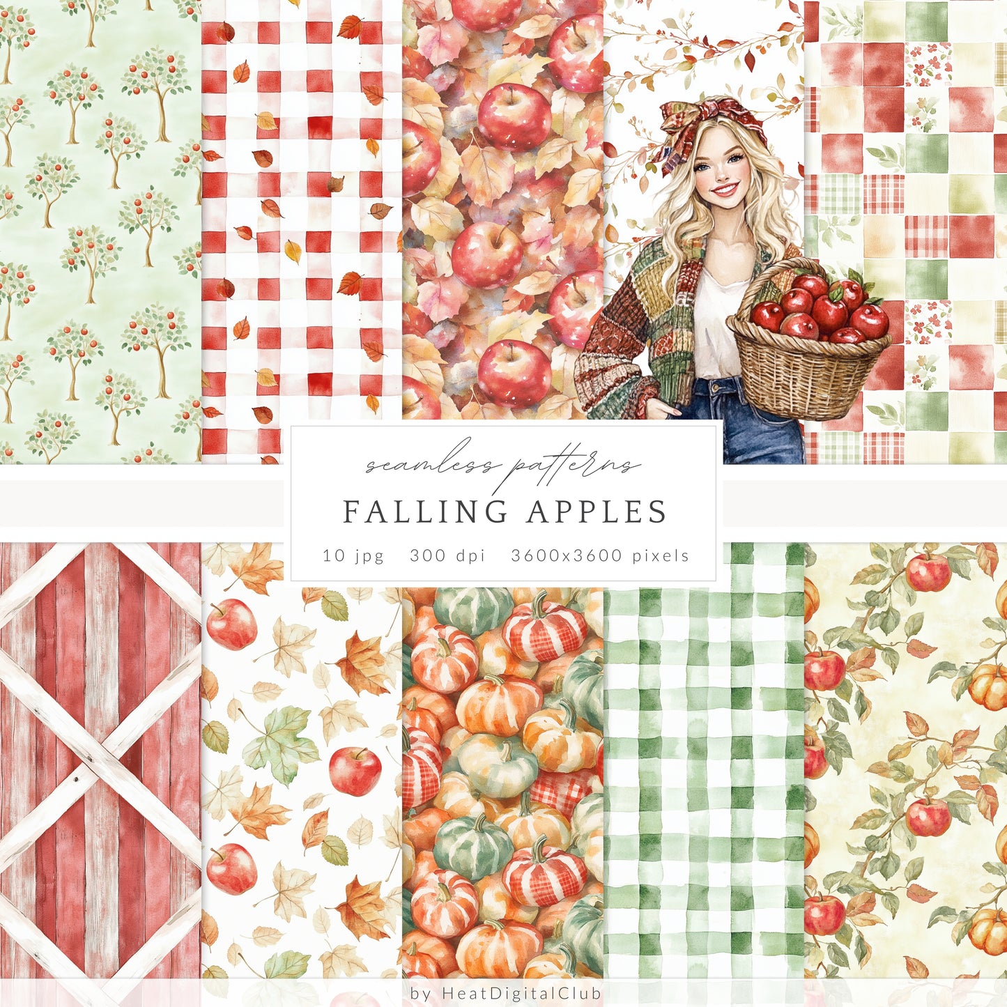 Falling Apples - Collection Bundle, Cozy Autumn Farm, Pumpkins | 95 PNG/JPEG
