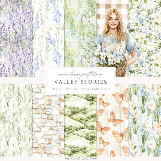 Valley Stories - Seamless Patterns, Cottagecore, Gladiolus Meadows | 10 JPEG