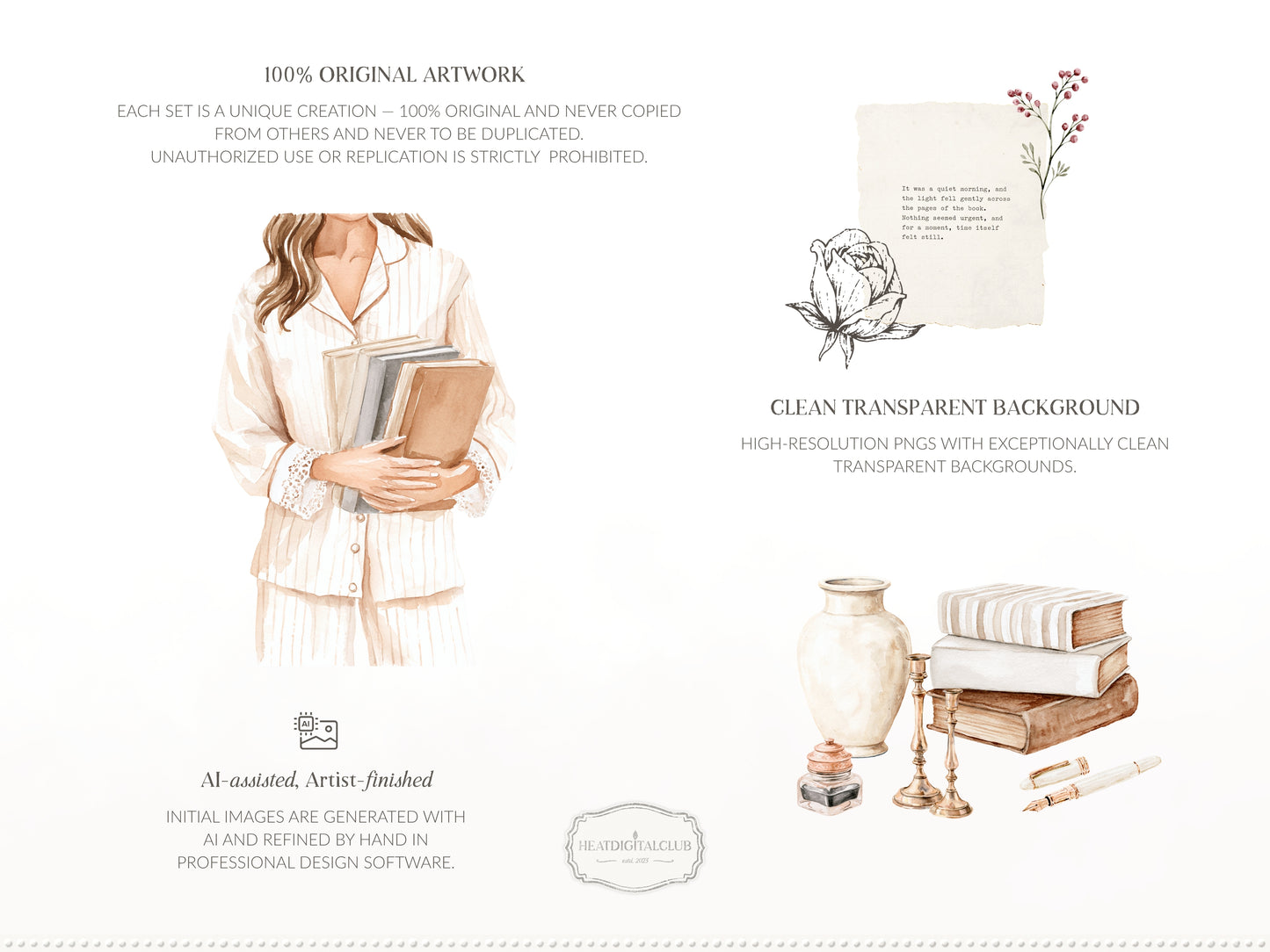 Quiet Chapters - Book Clipart, Vintage Books Aesthetic, Reading Clipart, Cozy Library, French Countryside | 90 PNG/JPEG