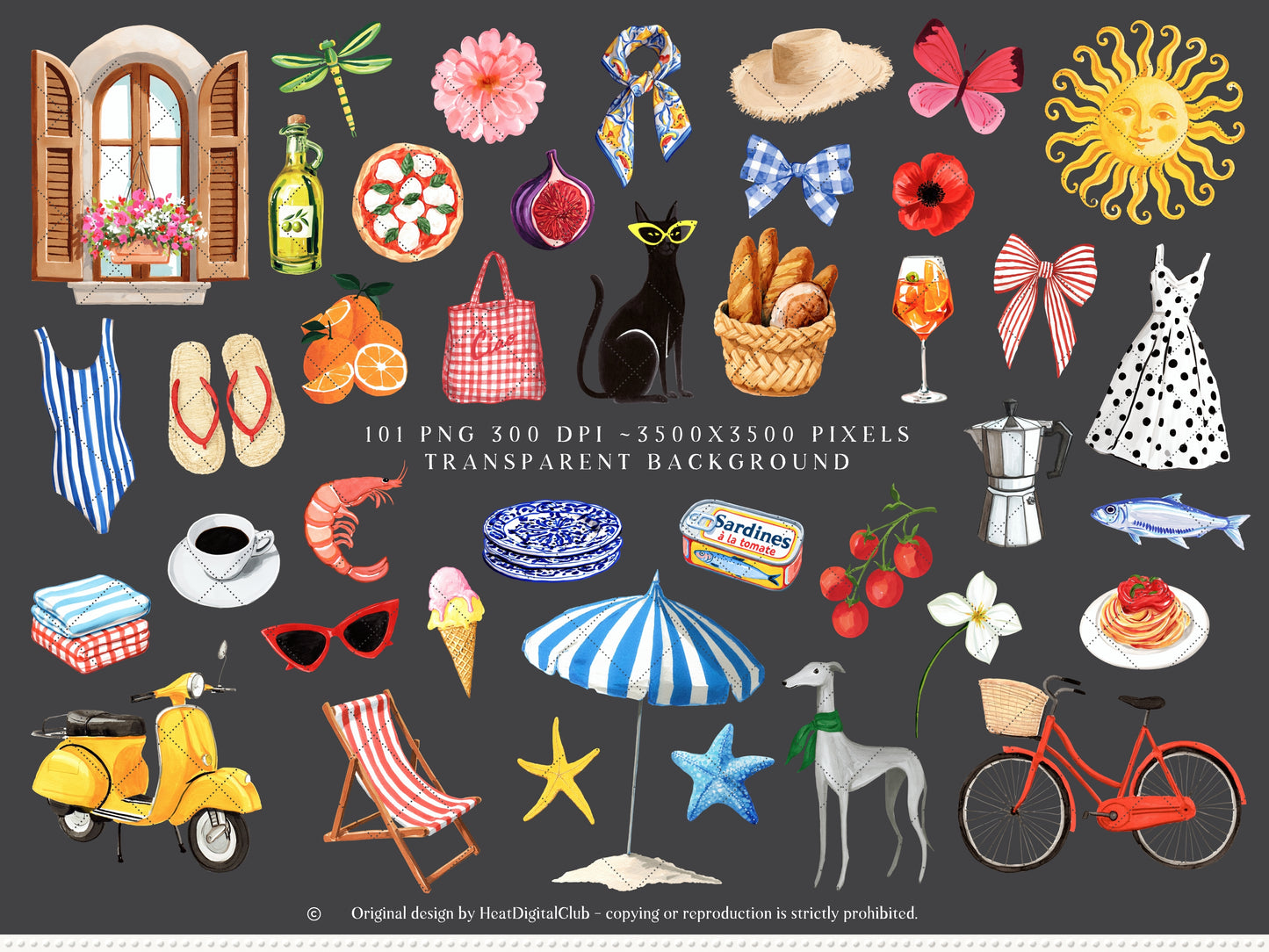 Momenti Italiana -Clipart, Mediterranean Summer, Lemon Italy, Coastal Vacation Elements, Italian Aesthetic, Dolce Vita | 111 PNG/JPEG
