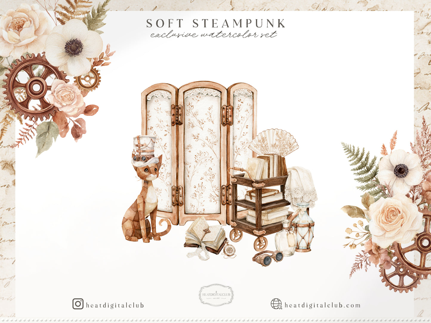 Soft Steampunk - Clipart, Feminine Steampunk, Victorian Clip Art Ephemera, Books, Fantasy | 90 PNG/JPEG