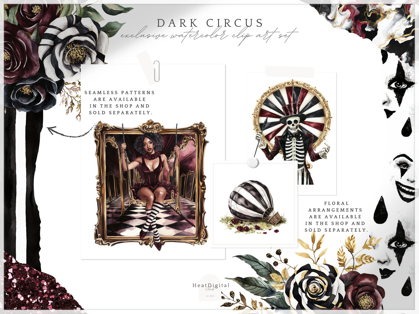 Dark Circus - Gothic Halloween, Vintage Carnival Clipart, Spooky Performer | 60 PNG