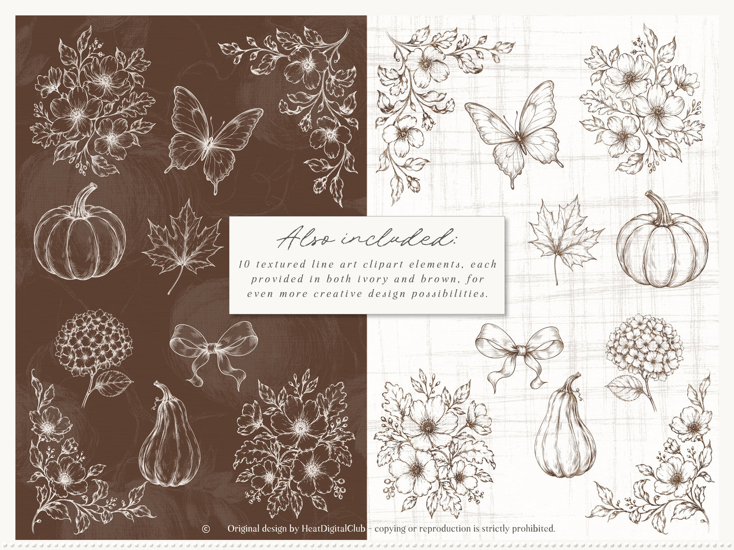 Autumn Palette - Clipart, Vintage Fall Backgrounds, Botanical Bundle | 121 PNG
