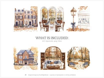 Autumn Residence -  Elegantl Clipart, Grandmillennial Fall Clipart | 61 PNG