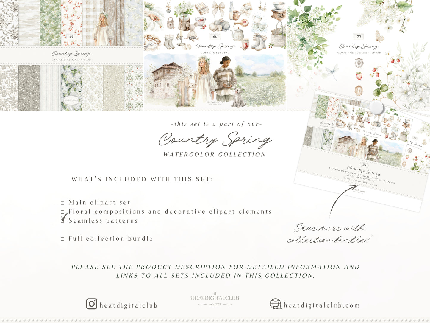 Country Spring - Seamless Patterns, Cottagecore, Strawberry & Lilac Prints, Rustic Neutral | 14 JPEG