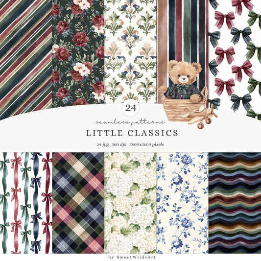 Little Classics - Watercolor Seamless Patterns, Grandmillennial Floral Hydrangea | 24 JPEG