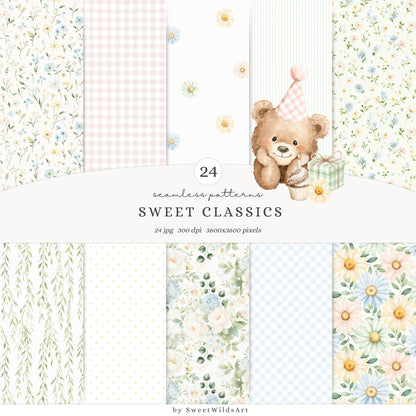 Sweet Classics - Teddy Bear Clipart Bundle, Pastel Birthday Toys, Cute Baby Animals, Nursery | 108 PNG/JPEG