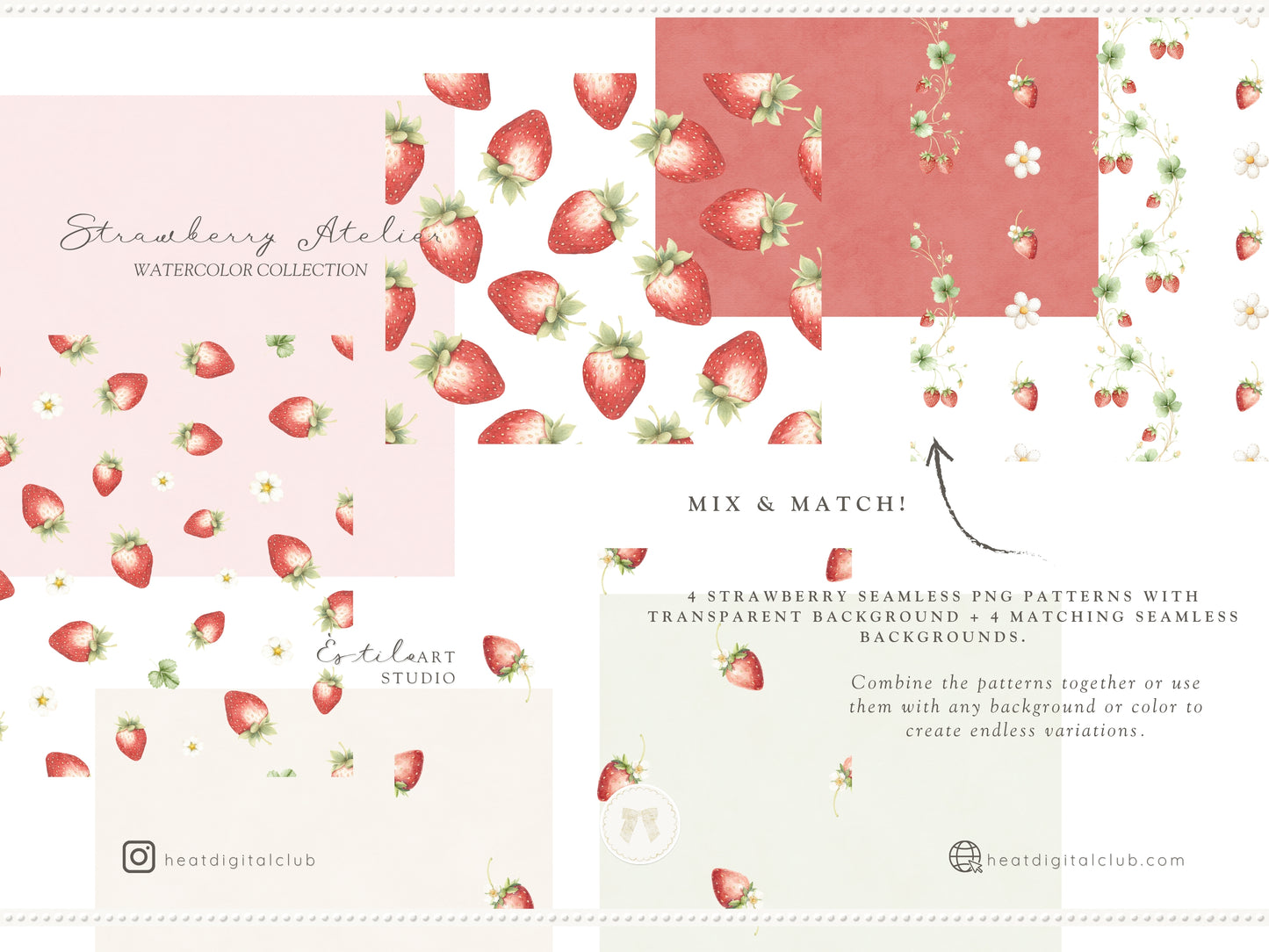 Strawberry Atelier - Bundle Clipart, Cottagecore Nursery, Baby Girl Birthday, Heirloom Toys, Spring | 119 PNG/JPEG