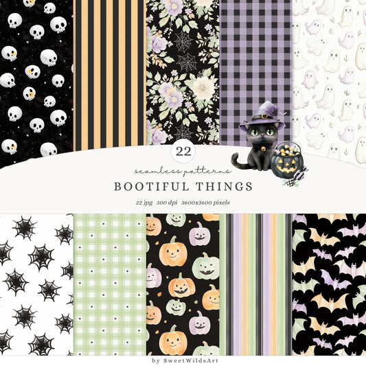 Bootiful Things - Halloween Pattern, Spooky Cute, Ghosts, Stars, Pumpkins | 22 JPEG