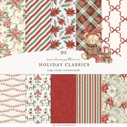 Holiday Classics - Christmas Seamless Patterns, Tartan Classic, Cozy Festive | 20 JPEG