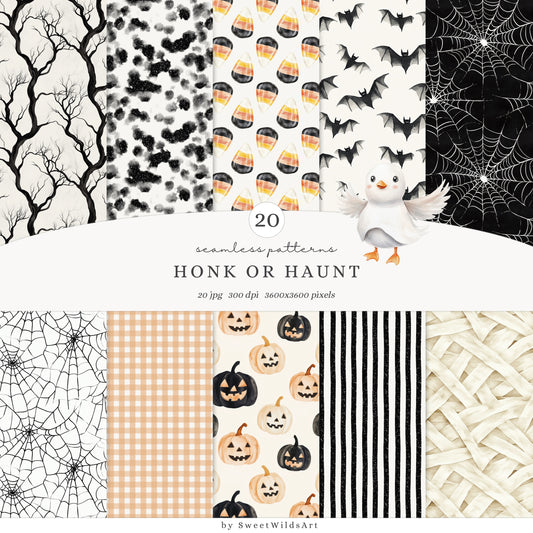 Honk or Haunt - Halloween Seamless Patterns, Candy Corn, Spiderweb | 20 JPEG