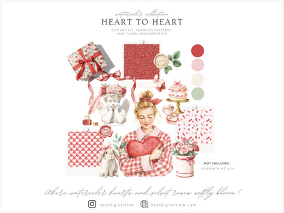 Heart to Heart - Valentine's Day Clipart, Cute Animals, Hearts, Bows, Romantic Love | 70 PNG