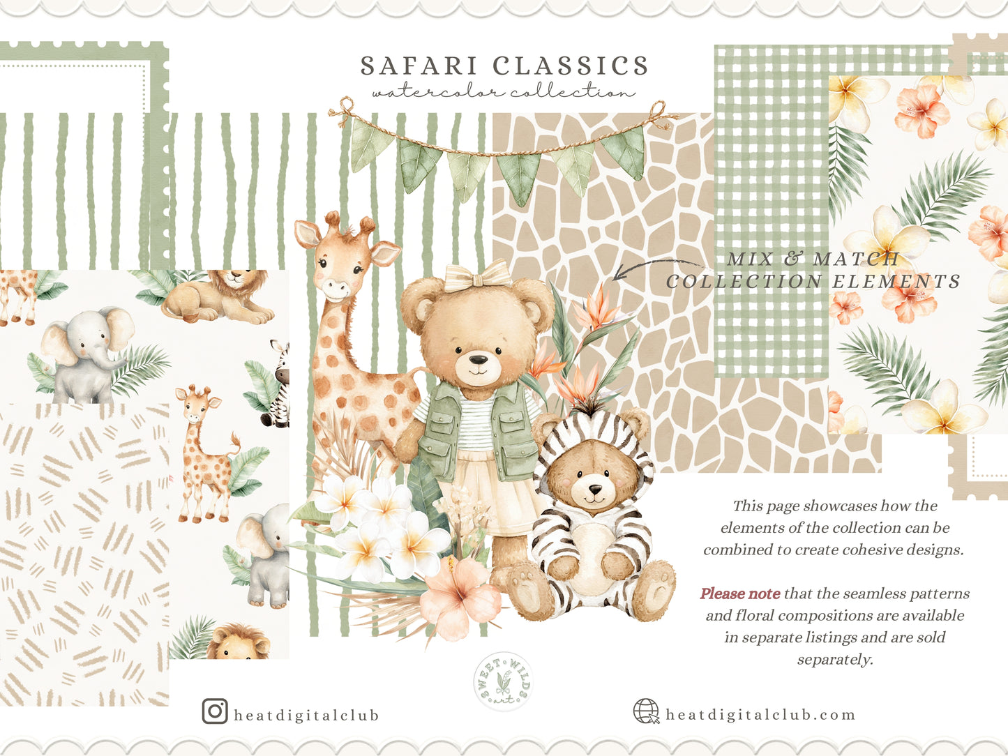 Safari Classics - Teddy Bear Clipart, Cute Jungle Animals, Baby Shower Nursery | 67 PNG