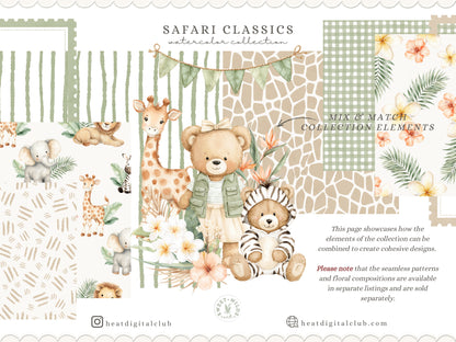 Safari Classics - Teddy Bear Clipart, Cute Jungle Animals, Baby Shower Nursery | 67 PNG