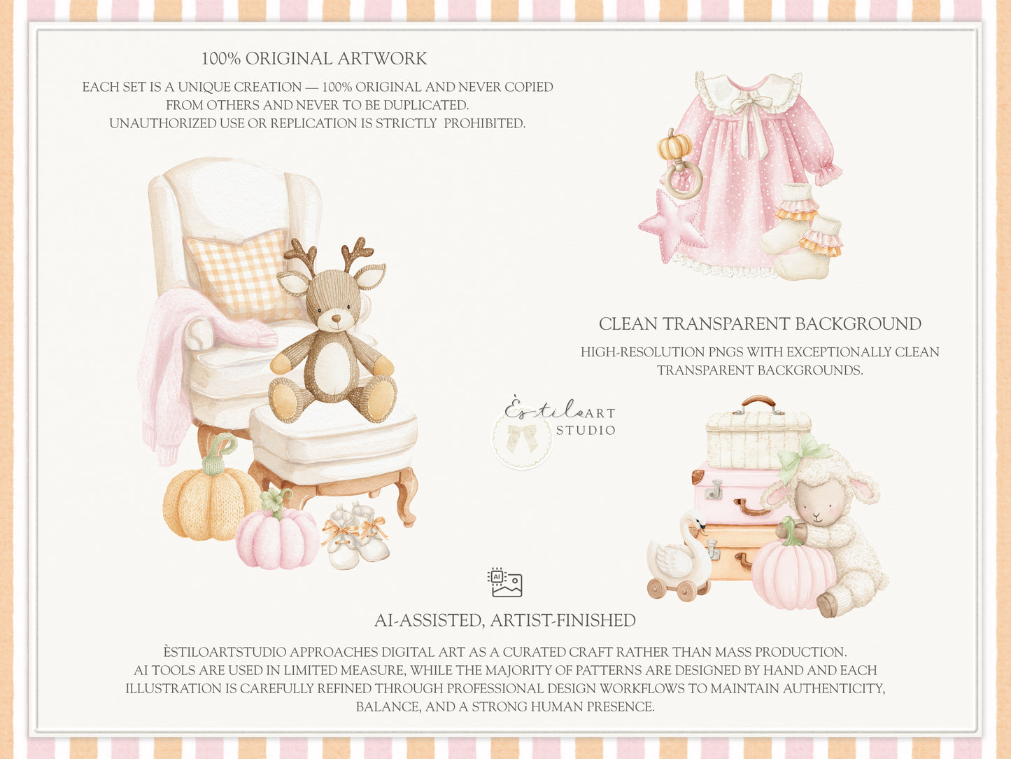 Pumpkin Atelier - Clipart, Fall Autumn Baby Shower, Little Pumpkin Birthday, Girl Fall, Seamless Patterns | 121 PNG/JPEG
