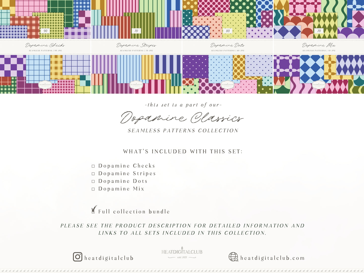 Dopamine Classics - Colorful Seamless Patterns Bundle, Geometric Paper Collection | 310 JPEG