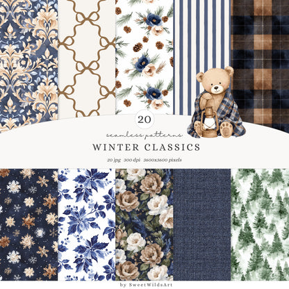 Winter Classics - Teddy Bears Clipart, Tartan Holiday, Cute, Festive Nursery, Animals | 110 PNG/JPEG