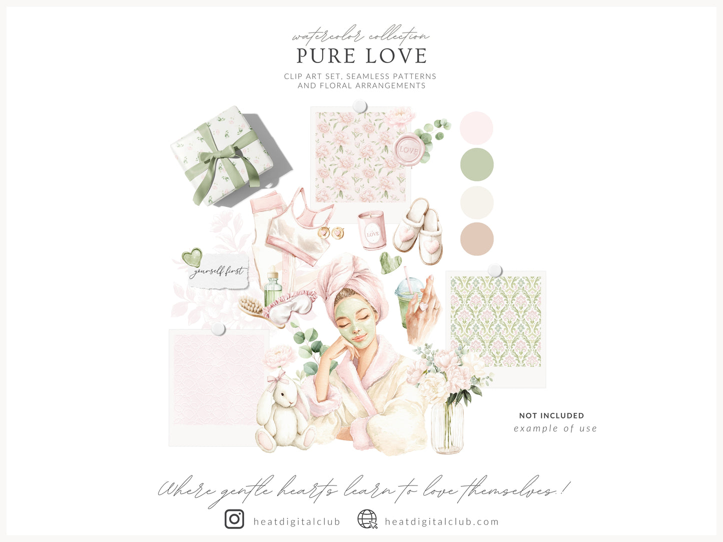 Pure Love - Clipart, Self Love, Wellness Spa Coquette Aesthetic, Valentines Day | 66 PNG