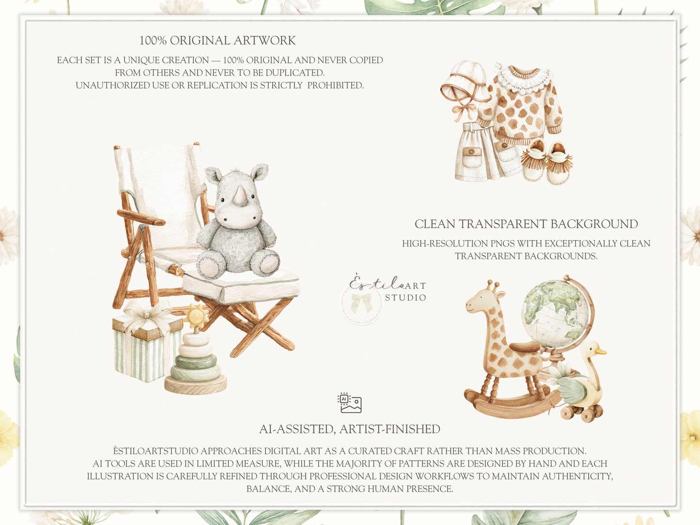 Safari Atelier - Watercolor Safari Clipart, Nursery Safari Animals Clipart, Plush Toys | 108 PNG/JPEG