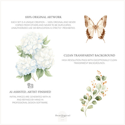 Quiet Cottage - Floral Arrangements Clipart, Hydrangea, French Garden Bouquet, Cottagecore | 22 PNG