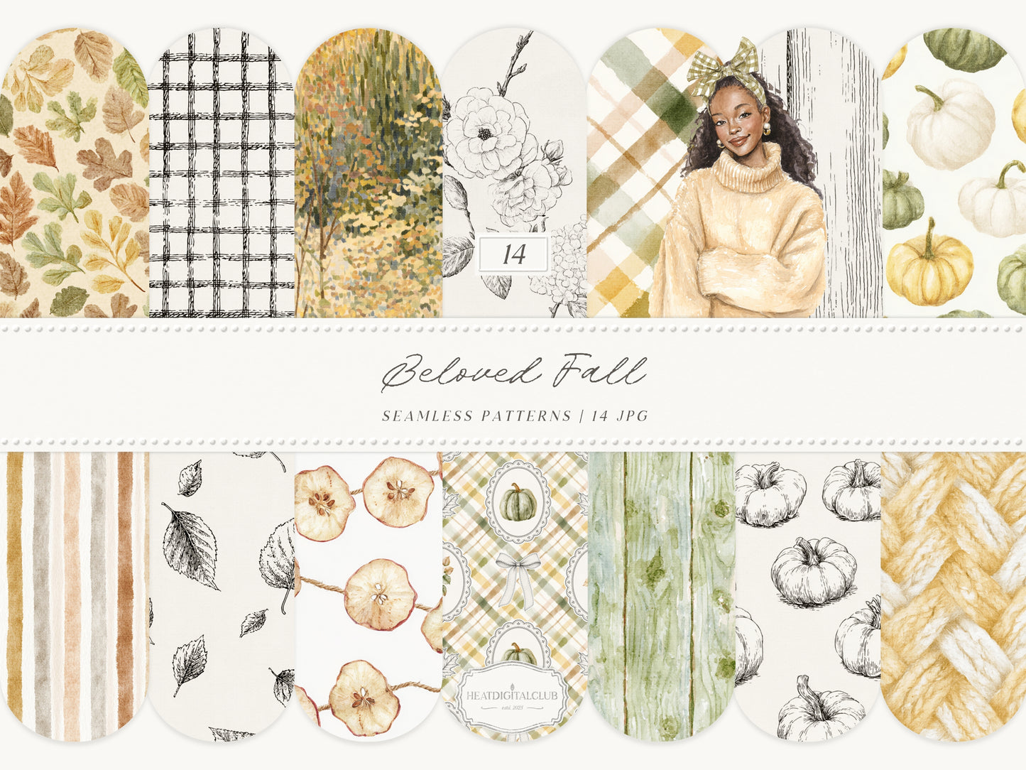 Beloved Fall - Autumn Clipart Bundle, Fall Clipart & Patterns, Floral Set, Cozy Fall Graphics | 114 PNG/JPEG