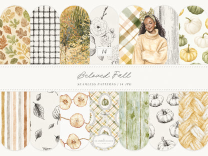 Beloved Fall - Autumn Clipart Bundle, Fall Clipart & Patterns, Floral Set, Cozy Fall Graphics | 114 PNG/JPEG