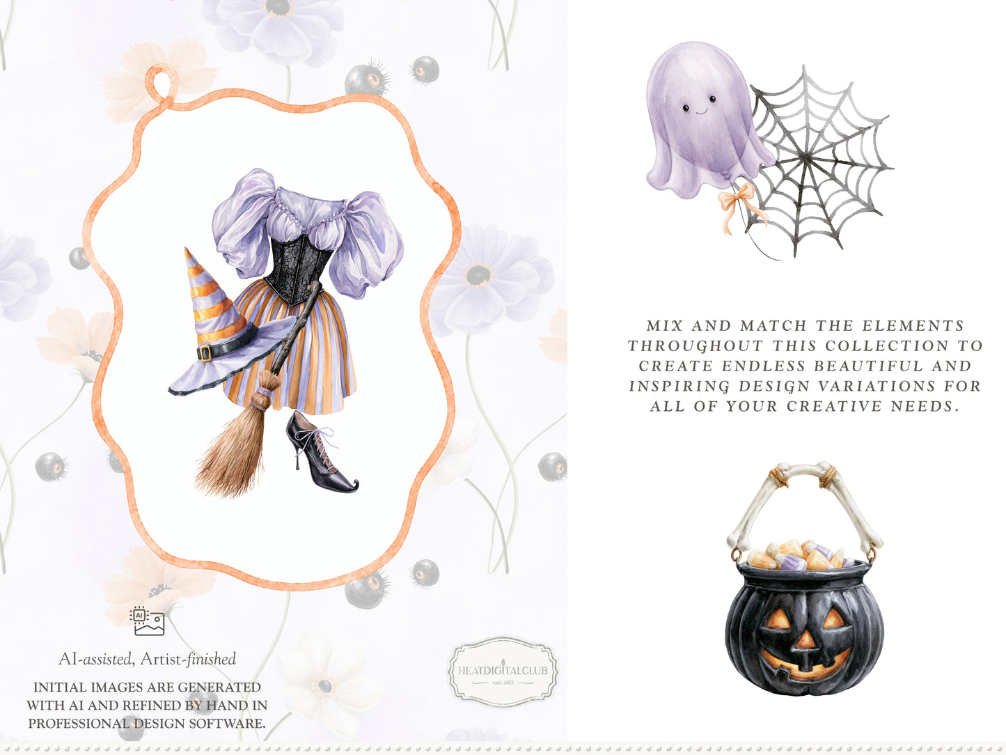 Witching Hour - Watercolor Halloween Clipart & Seamless Patterns Bundle, Spooky Witch Graphics | 94 PNG/JPEG