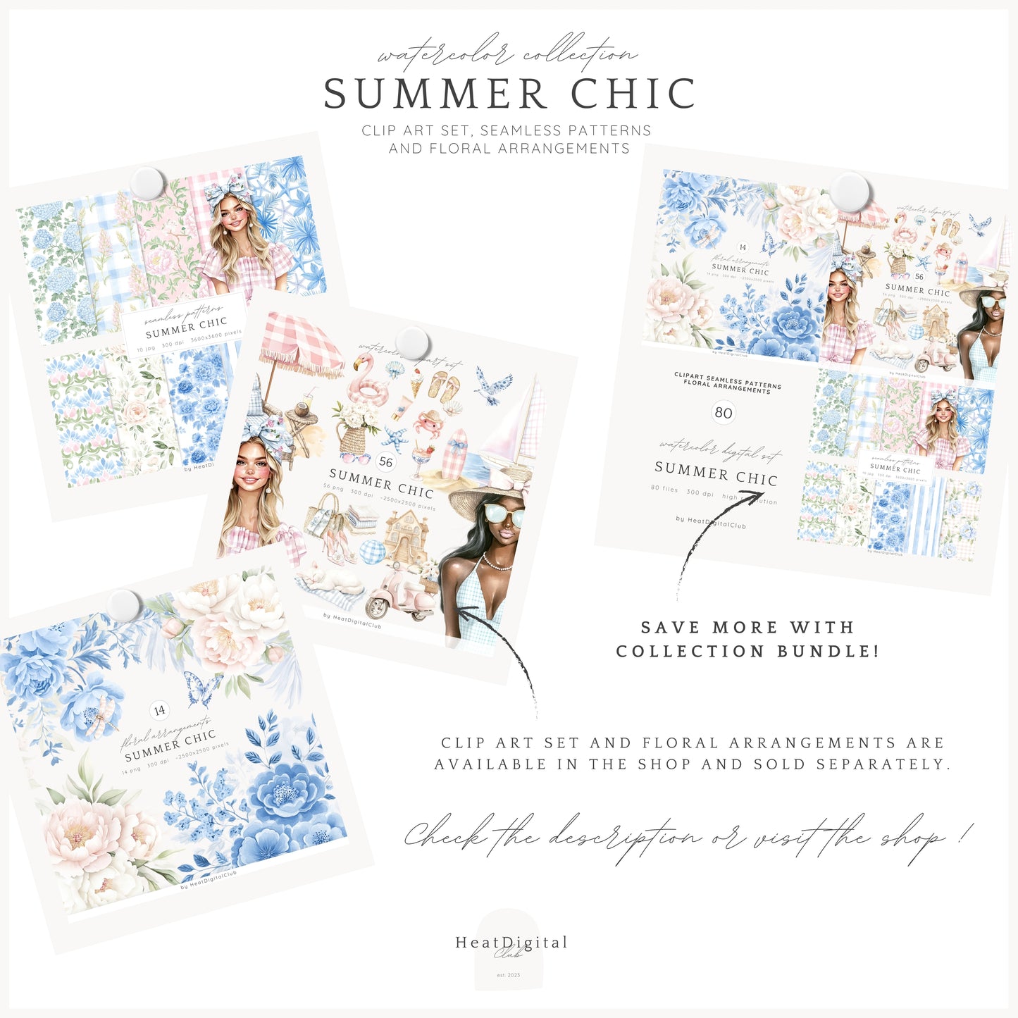 Summer Chic – Seamless Patterns,Gingham, Grandmillennial Florals | 10 JPEG