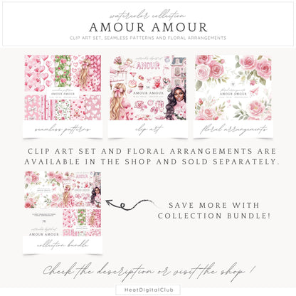 Amour Amour - Valentines Day Seamless Patterns, Love, Romantic | 10 JPEG