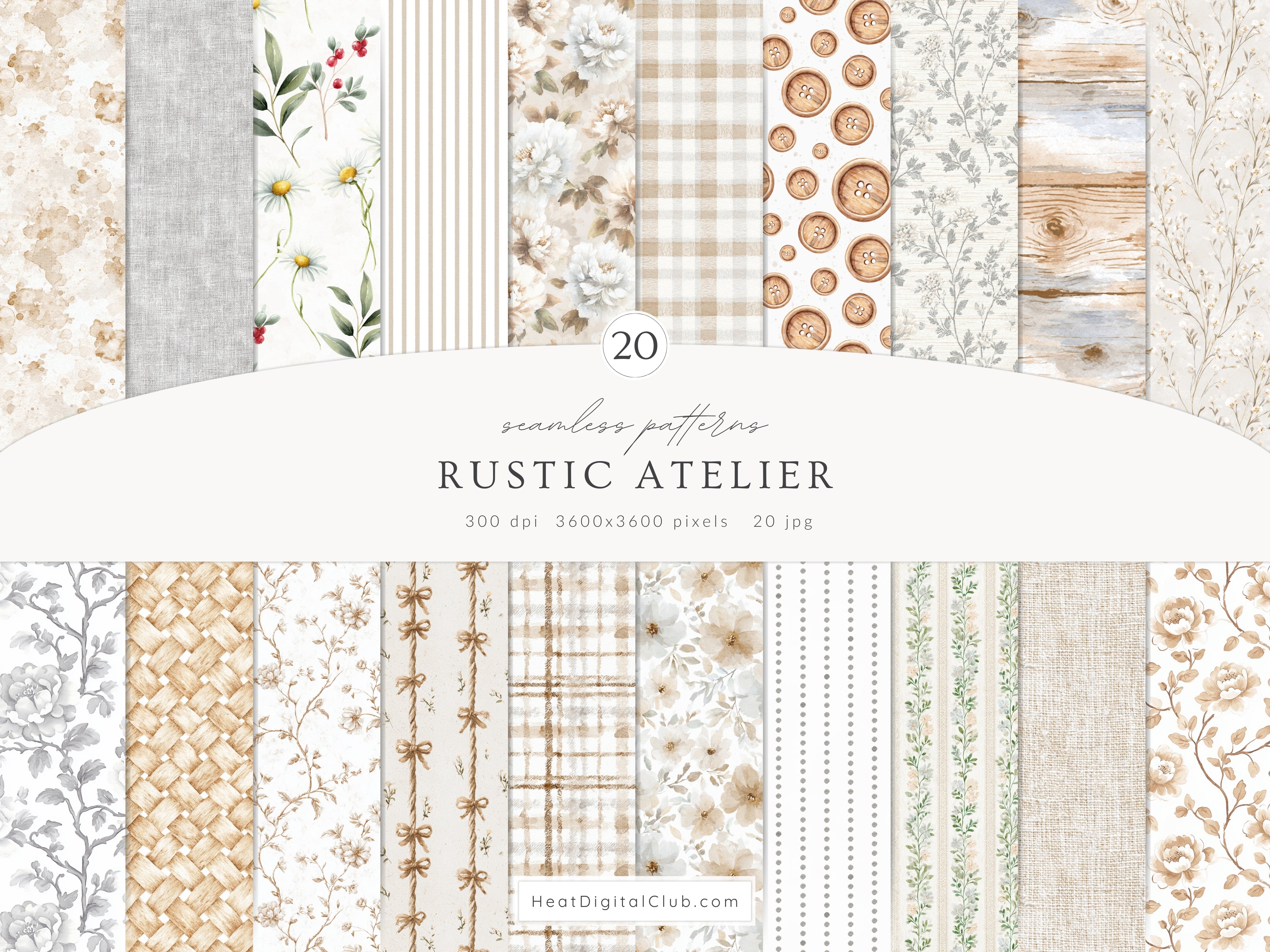 Rustic Atelier - Seamless Patterns, Neutral Floral , Cottagecore, Coun ...