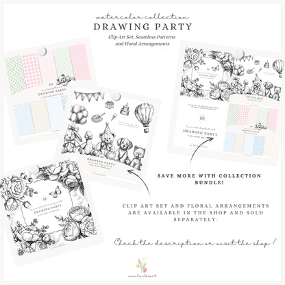 Drawing Party - Seamless Patterns, Kids Gingham Polka Dot Striped | 20 JPEG