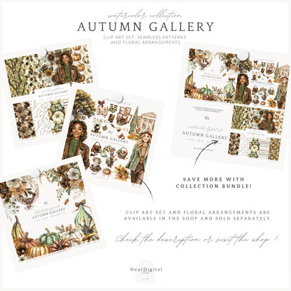 Autumn Gallery - Seamless Patterns, Fall, Pumpkin Botanical | 10 JPEG