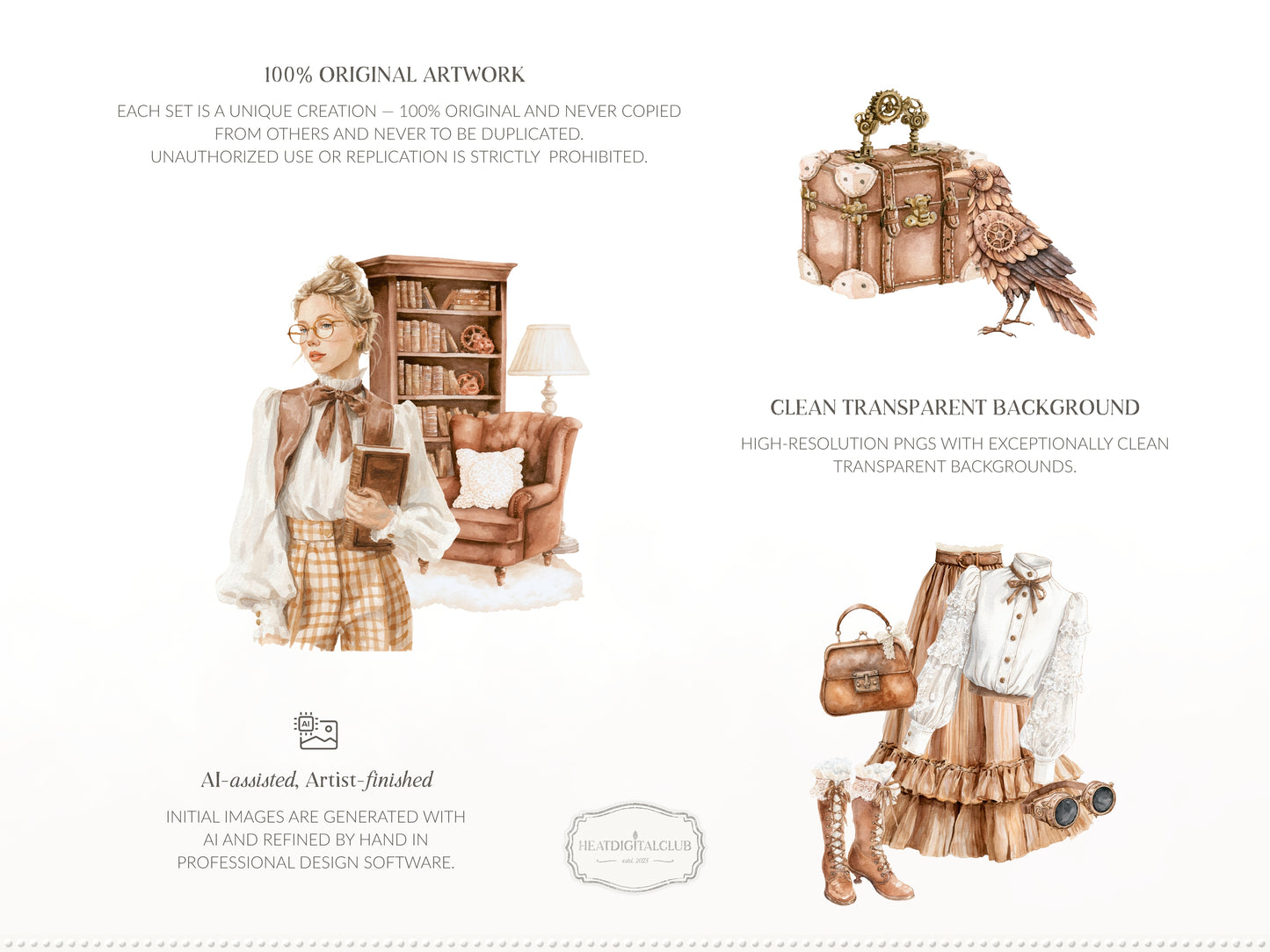 Soft Steampunk - Clipart, Feminine Steampunk, Victorian Clip Art Ephemera, Books, Fantasy | 90 PNG/JPEG