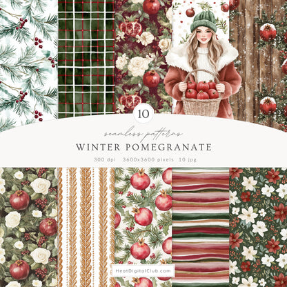 Winter Pomegranate - Collection Bundle, Christmas, Holiday Fruits, Rustic Xmas | 90 PNG/JPEG