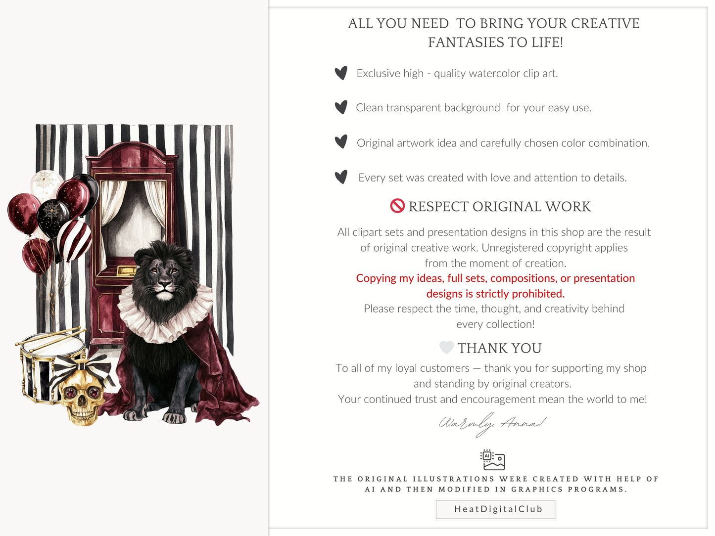Dark Circus - Gothic Halloween, Vintage Carnival Clipart, Spooky Performer | 60 PNG