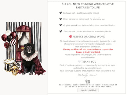 Dark Circus - Gothic Halloween, Vintage Carnival Clipart, Spooky Performer | 60 PNG