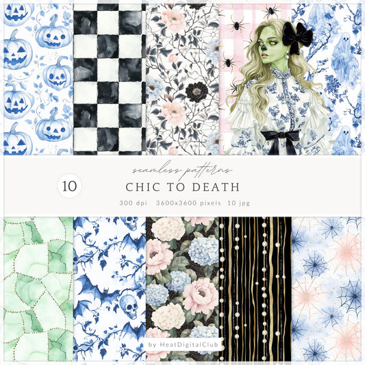 Chic to Death - Seamless Patterns, Halloween Grandmillennial, Chic Spooky | 10 JPEG