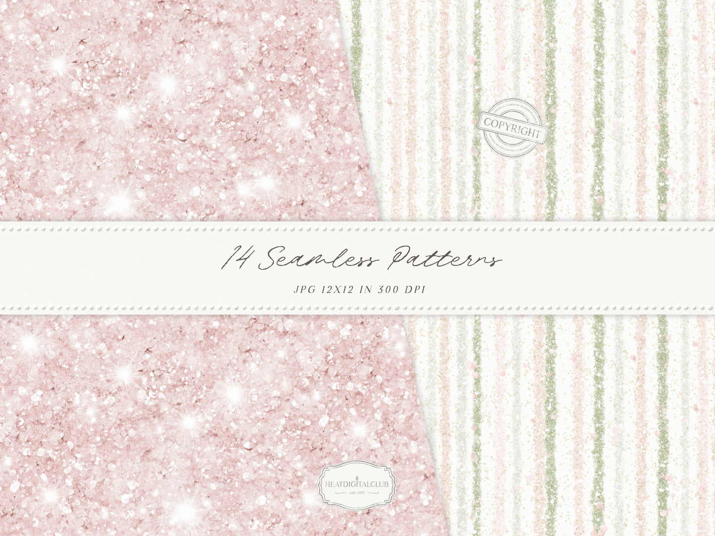 Easter Blush - Seamless Patterns, Chinoiserie Spring, Elegant Light Pink Floral | 14 JPEG