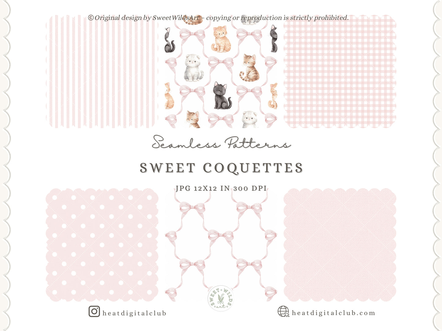 Sweet Coquettes - Seamless Patterns, Pink Digital Paper, Gingham Stripes Floral Patterns, Baby Girl | 10 JPEG