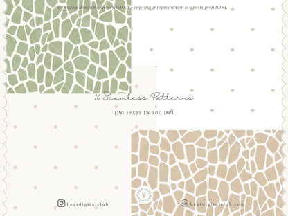 Safari Classics - Seamless Patterns, Animals, Jungle Nursery Digital Paper, Tropical Leaves | 16 JPEG