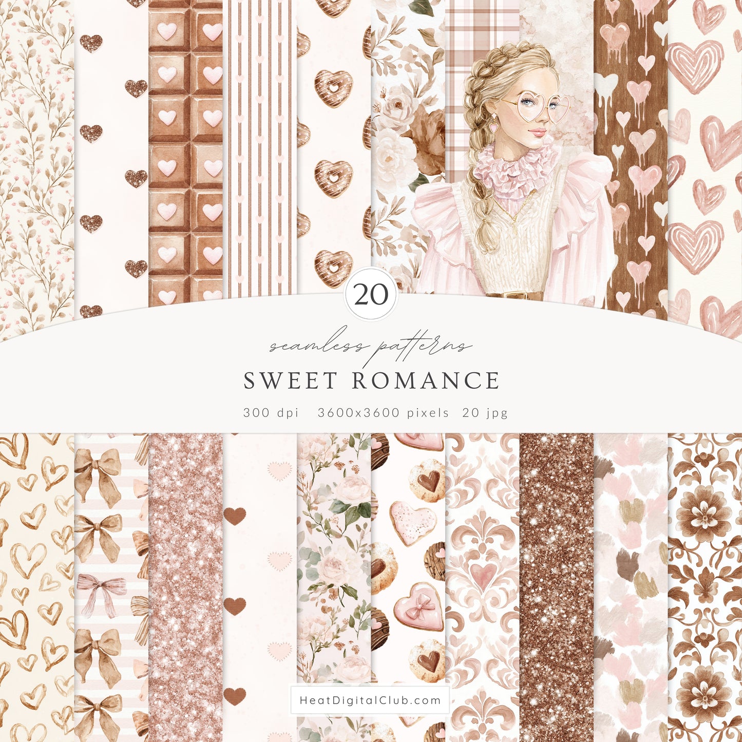 Sweet Romance - Valentine's Day Bakery Clipart, Romantic Baking Illustrations, Love  | 110 PNG/JPEG