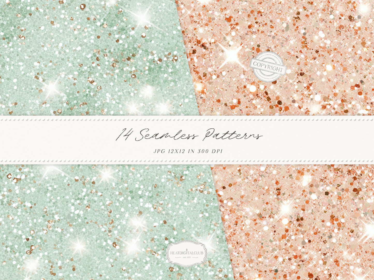 Grapefruit Breeze - Summer Seamless Patterns, Beach, Citrus, Mint Green Pattern, Coastal | 14 JPEG