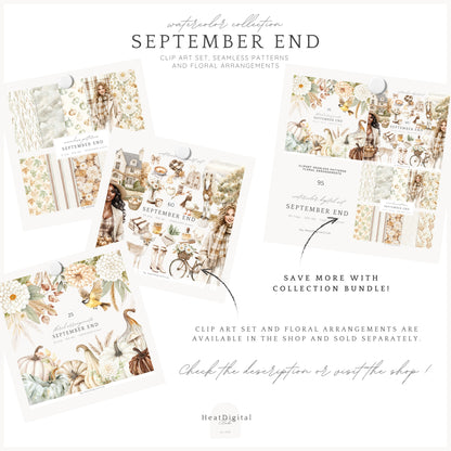 September End - Seamless Patterns, Autumn, Fall, Pumpkin, Knitted | 10 JPEG