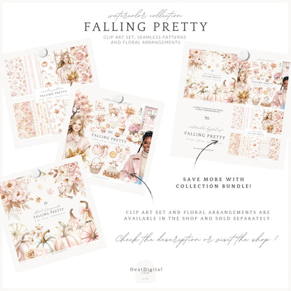 Falling Pretty - Seamless Patterns, Autumn, Pink Pumpkins | 10 JPEG
