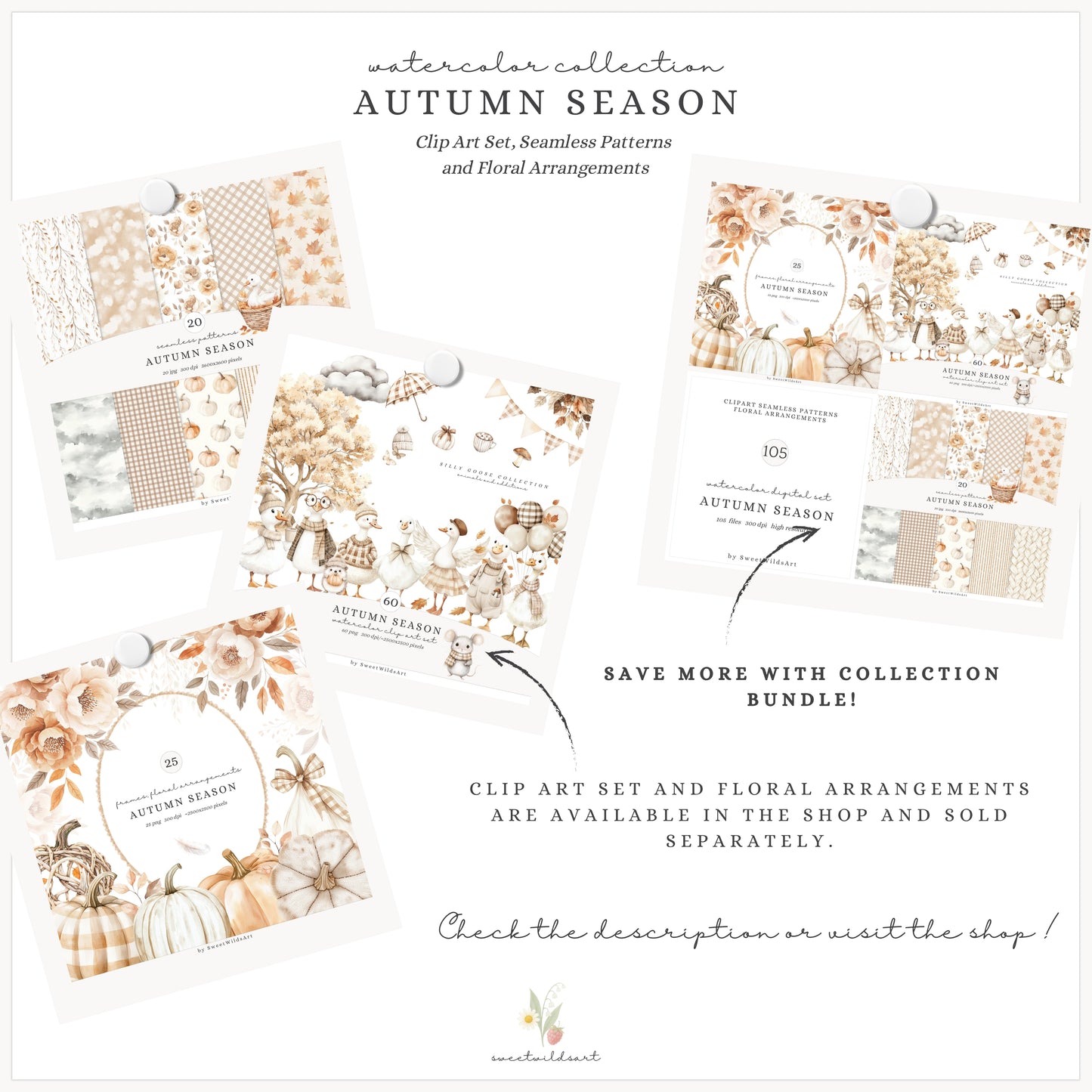Autumn Season - Seamless Patterns, Cozy Fall, Pumpkins, Leaves, Knits, Plaid | 20 JPEG